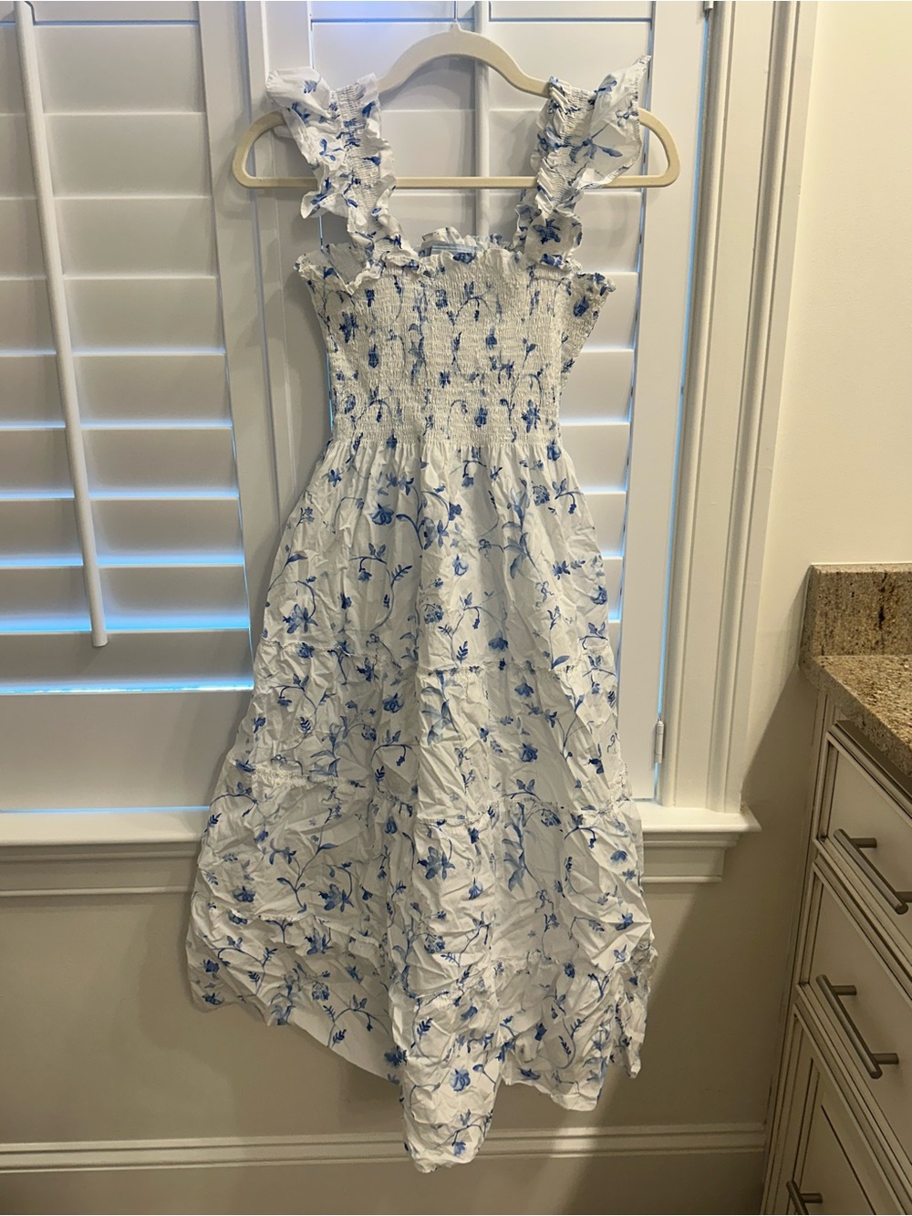 Hill House White Dress with Blue Floral Print for Girls